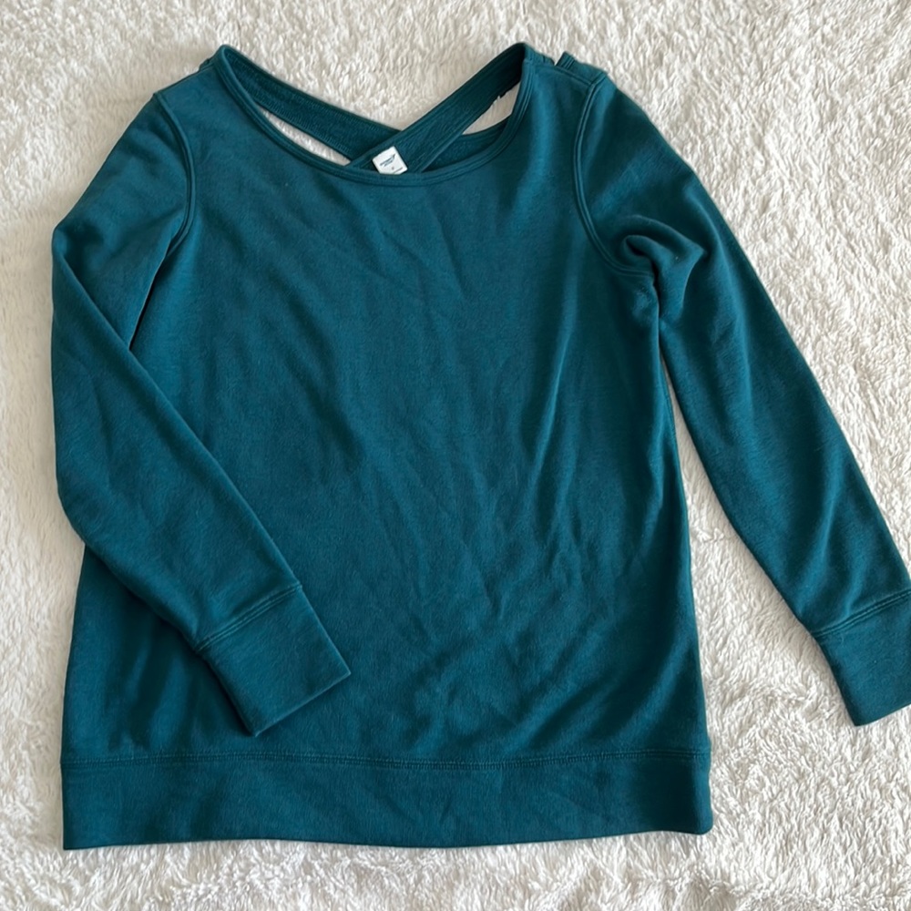 OLD NAVY Teal Long Sleeve Activewear Cross Open Back Sweatshirt